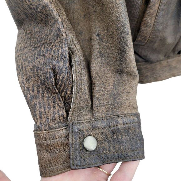 Vintage 80's Leather Jacket Flight Bomber Maverick Top Gun Distressed Brown XL - Picture 12 of 17